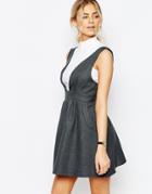 Love Plunge Front Tailored Pinafore Dress - Gray Fishbone