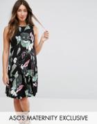 Asos Maternity Sleevless Swing Dress In Floral Print - Multi
