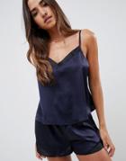 Asos Design Contrast Satin Pyjama Cami - Navy