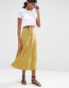 Asos Button Through Midi Skirt - Khaki