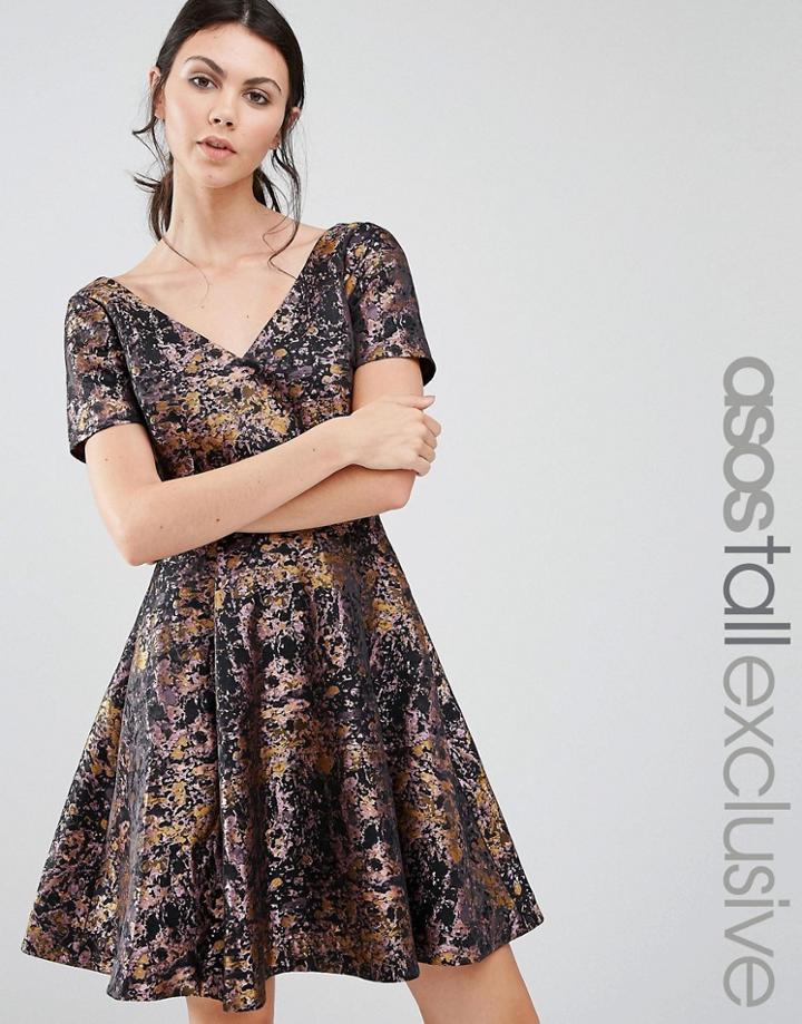 Asos Tall Jacquard Prom Dress In Abstract Animal Print - Multi