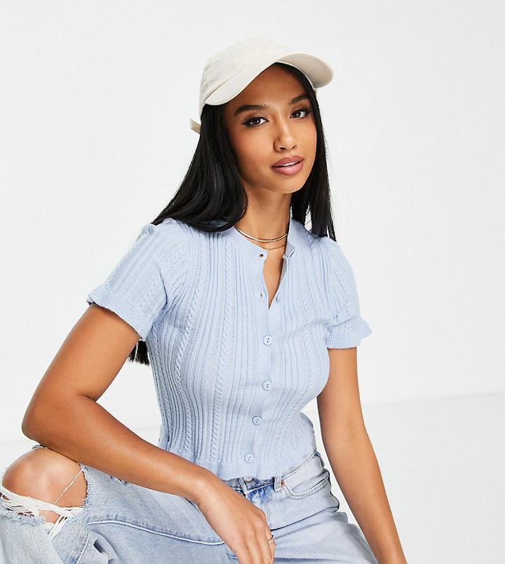 Asos Design Petite Cardigan With Mini Cable And Frill Detail In Blue