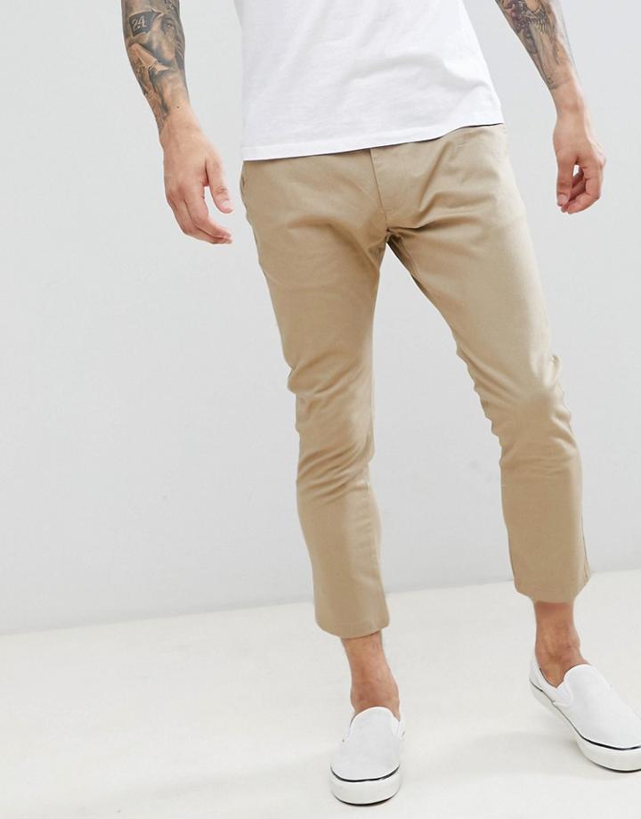 Bershka Slim Chinos In Tan - Tan