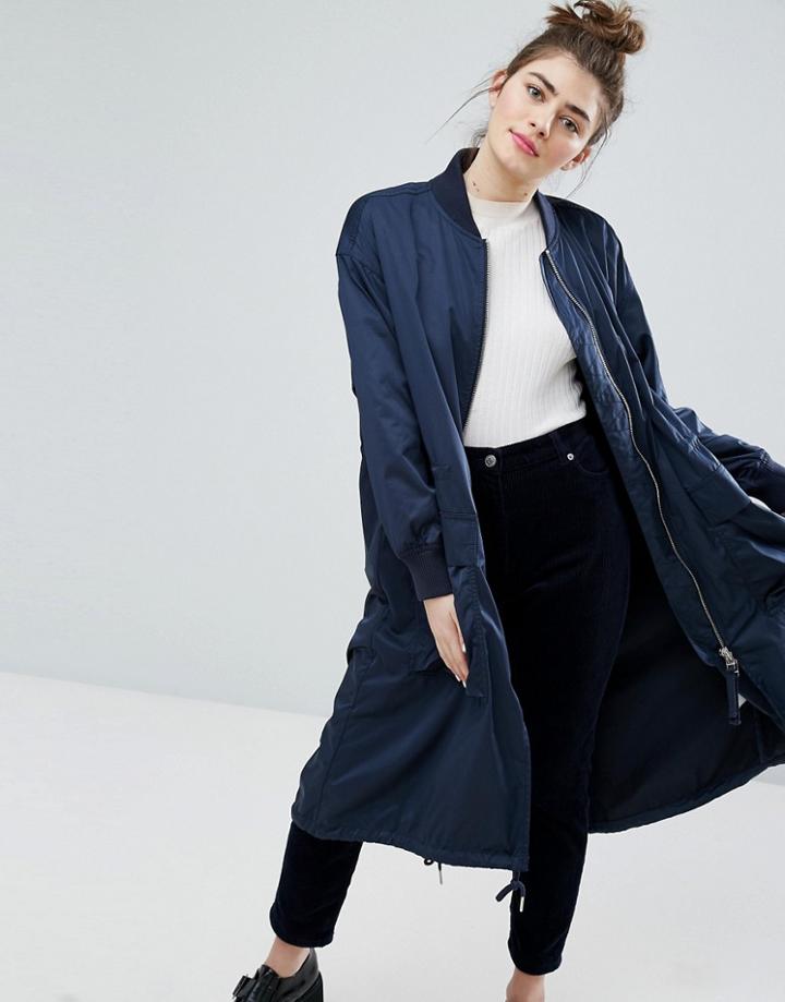 Monki Longline Jacket - Navy