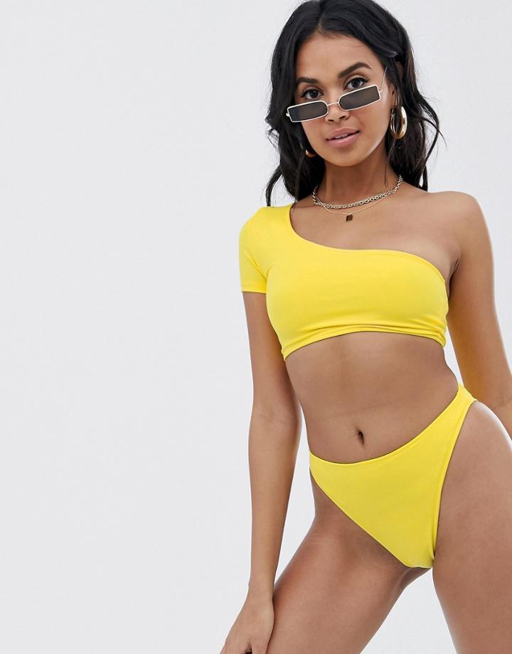 Boohoo One Shoulder Bikini Top In Yellow - Yellow