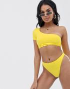 Boohoo One Shoulder Bikini Top In Yellow - Yellow
