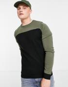 Soul Star Color Block Sweater In Black & Khaki