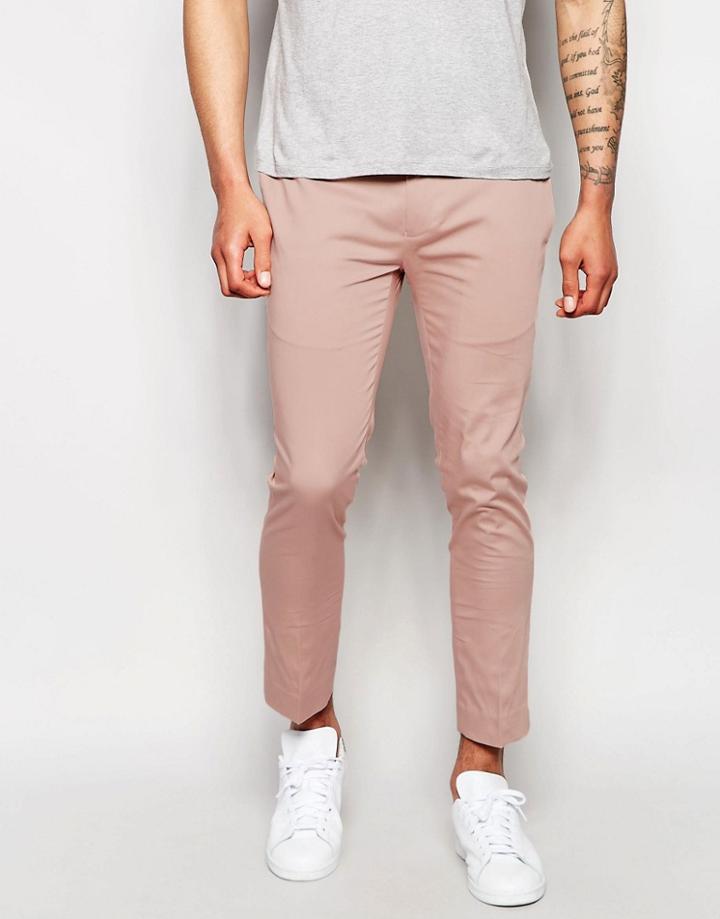 Asos Superskinny Cropped Trouser In Pink Cotton Sateen - Pink