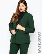 Asos Curve Blazer In Crepe With Slim Lapel - Forest Green