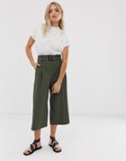 Asos Design Belted Culottes In Khaki