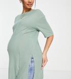Asos Design Maternity Oversized T-shirt With Side Slits And Stitch Detail In Rib In Teal-green