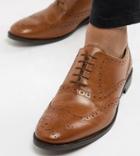 Asos Design Wide Fit Oxford Brogue Shoes In Tan Leather - Tan
