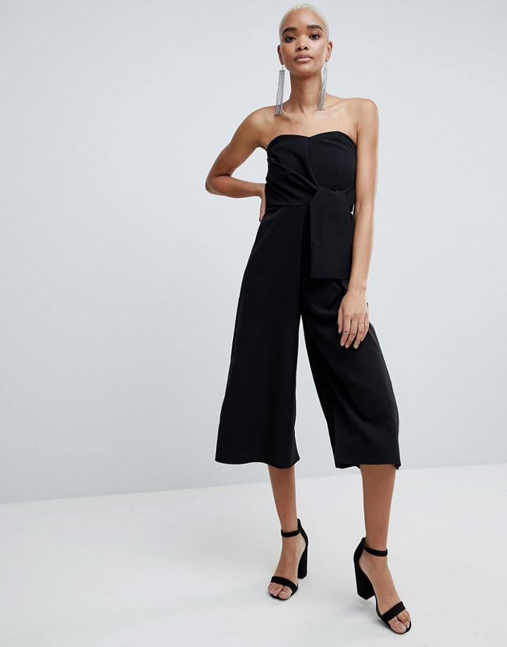 Asos Design Bandeau Jumpsuit With Tie Detail And Culotte Leg - Black