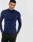 Asos Design Muscle Fit Turtleneck Sweater In Navy - Navy