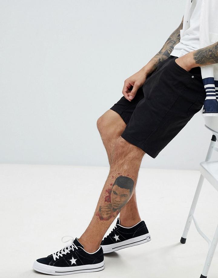 Stradivarius Denim Shorts In Black - Black