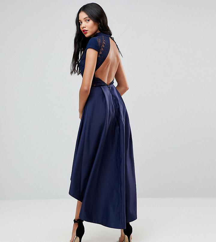 Chi Chi London Tall High Low Midi Dress With Open Back - Navy