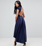Chi Chi London Tall High Low Midi Dress With Open Back - Navy