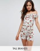 Oh My Love Tall Printed Bandeau Romper With Frill Trim - Multi