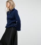 Oneon Hand Knitted High Neck Pom Pom Sweater - Navy