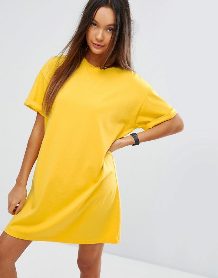Asos Ultimate T-shirt Dress With Rolled Sleeves - Yellow
