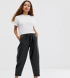 Asos Design Petite Tapered Leather Look Pants-black