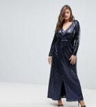 Tfnc Plus Wrap Over Sequin Maxi Dress - Navy