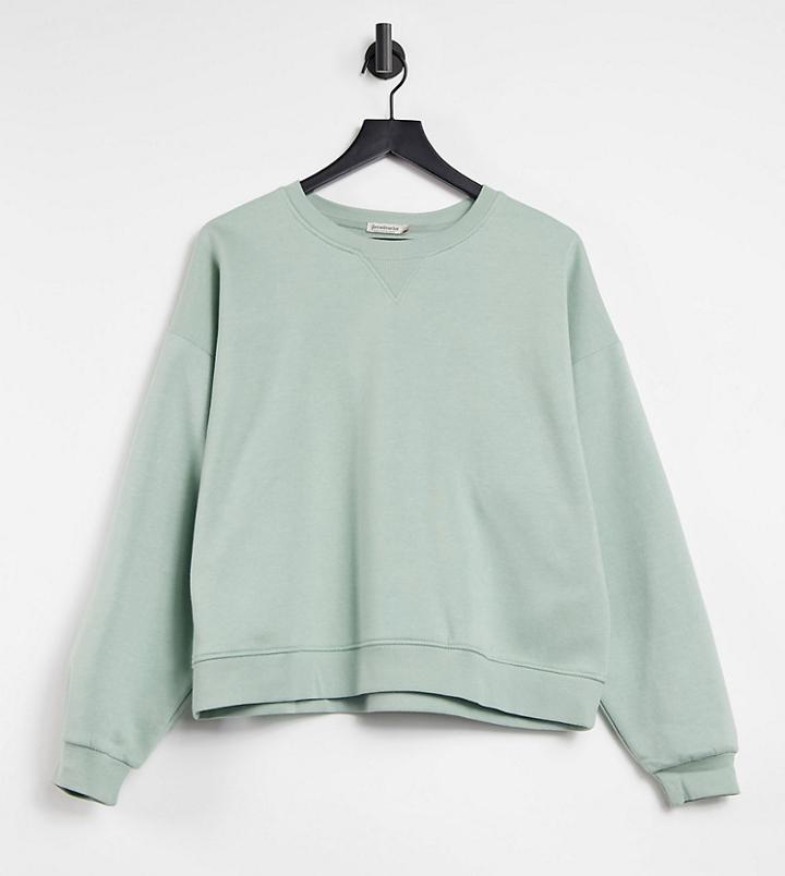 Stradivarius Organic Cotton Crew Neck Sweatshirt In Sage Green