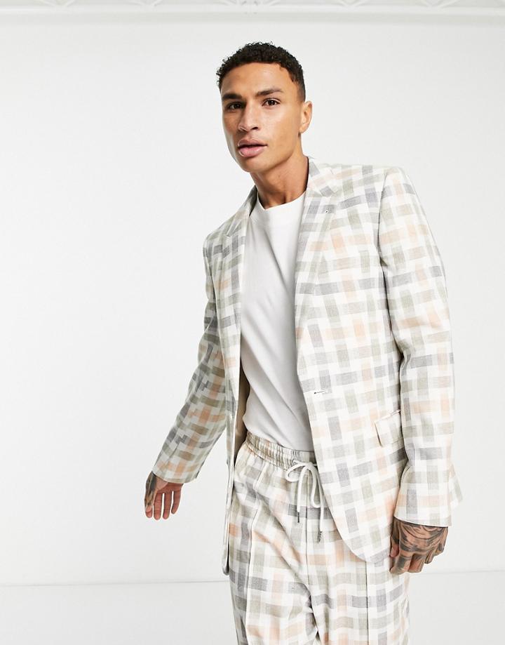 Asos Design Skinny Suit Jacket In Pastel Color Block Check-multi