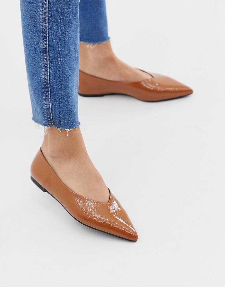 Asos Design Lift High Vamp Ballet Flats In Tan - Tan