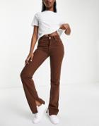 Mango Straight Leg Denim Jeans With Side Split In Brown