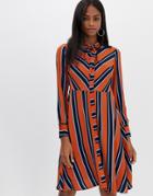 Y.a.s Stripe Shirt Dress With Neck Tie-orange