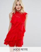 Asos Petite Lace Ruffle Mini Ra Ra Dress - Red