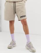 Asos Design Two-piece Shorts With Text Print - Beige