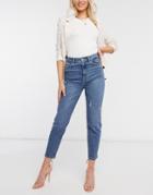 Stradivarius Slim Mom Jeans With Stretch In Medium Blue