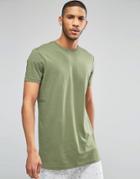 Asos Super Longline T-shirt Relaxed Skater Fit In Green - Moss