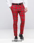 Religion Skinny Suit Pant In Plaid With Zip Detail - Red