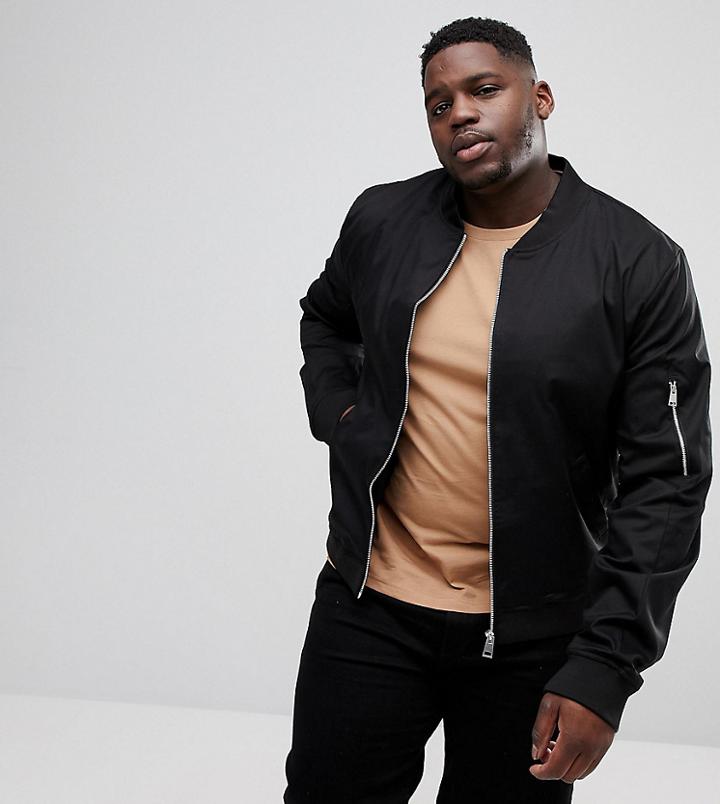 Asos Plus Muscle Fit Bomber Jacket With Ma1 In Black - Black