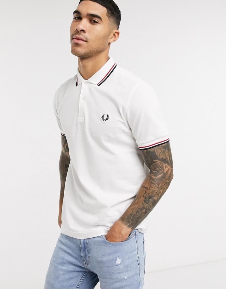 Fred Perry Twin Tipped Logo Polo In White/red/navy