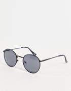 Asos Design Round Sunglasses In Matte Black With Black Lens