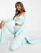 Stradivarius Long Knit Cardigan In Duck Egg Blue - Part Of A Set