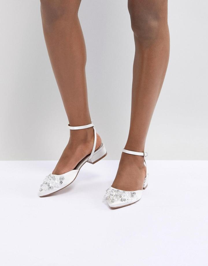 Asos Design Love Lock Embellished Ballet Flats - White
