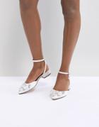 Asos Design Love Lock Embellished Ballet Flats - White