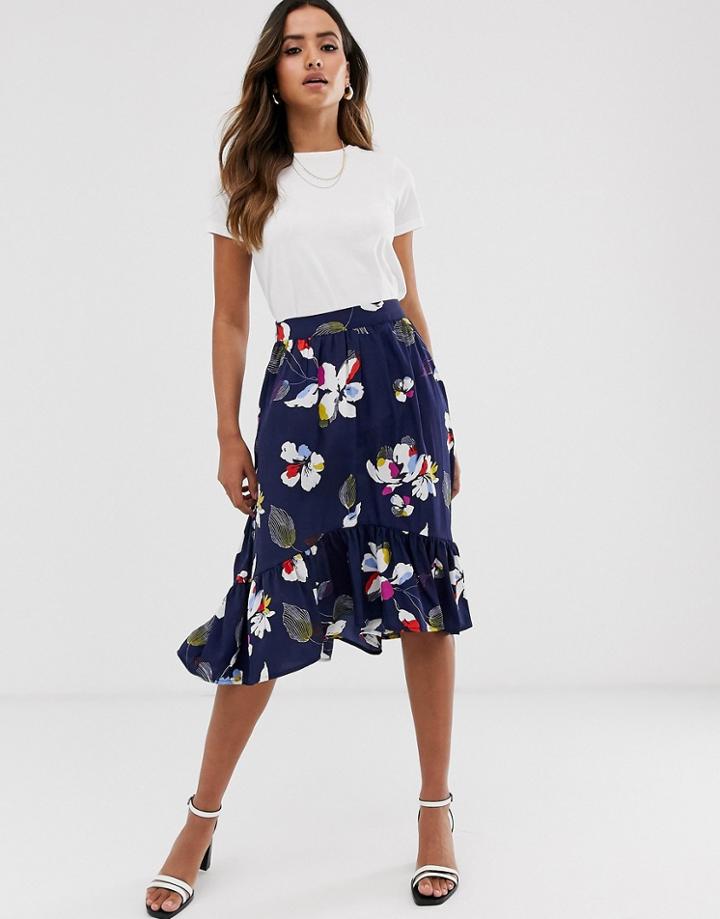 Vero Moda Floral Drop Hem Skirt-multi