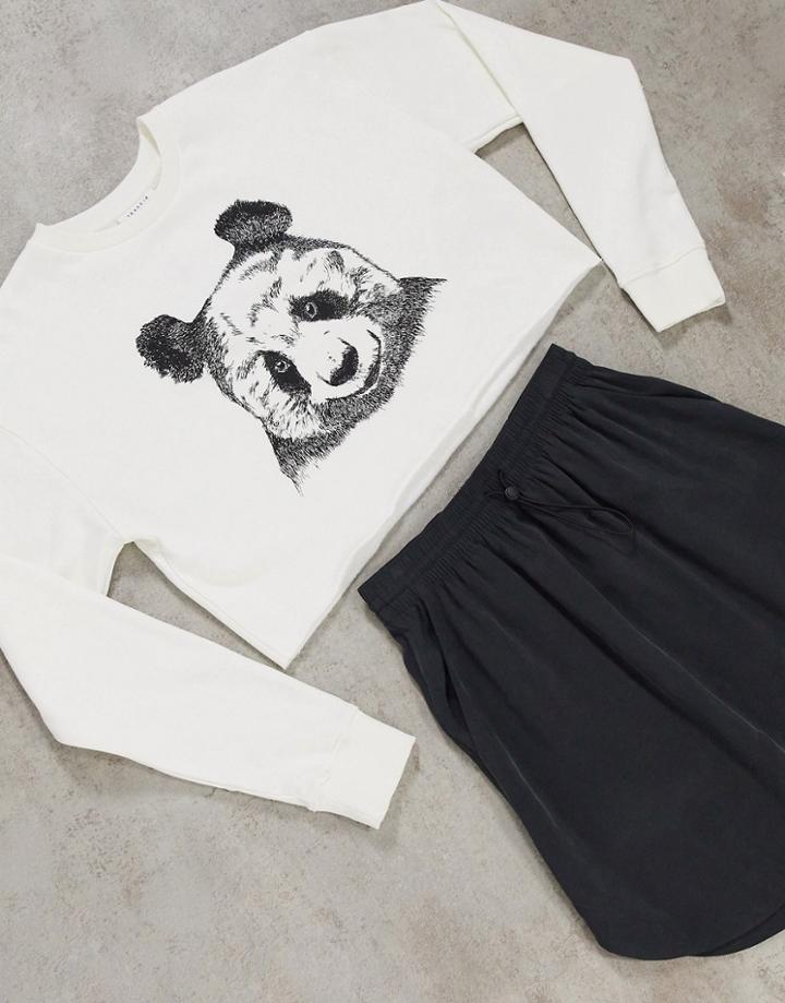 Topshop Panda Motif Cropped Sweatshirt In Cream-white