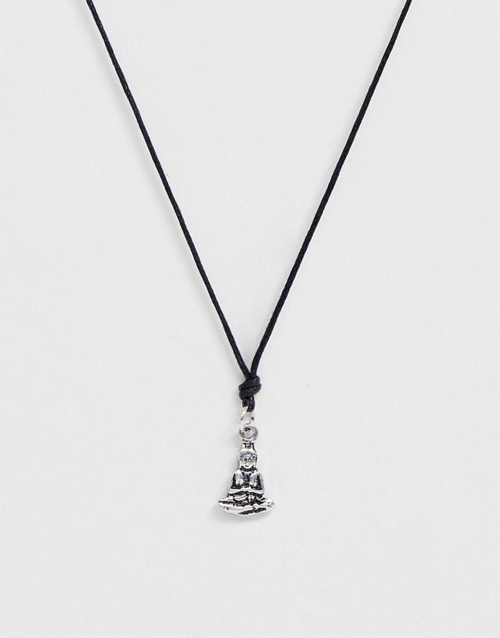 Asos Design Cord Necklace With Buddha Charm - Silver