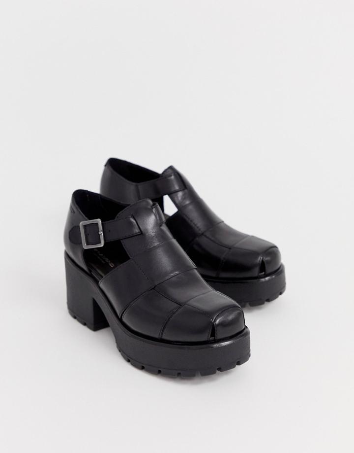 Vagabond Dioon Black Leather Chunky Heeled Shoes - Black