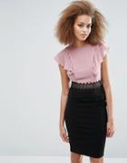 Little Mistress Pencil Dress With Frill Sleeve - Pink