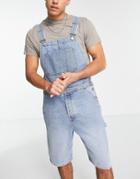 Topman Overall Shorts In Mid Wash-blue