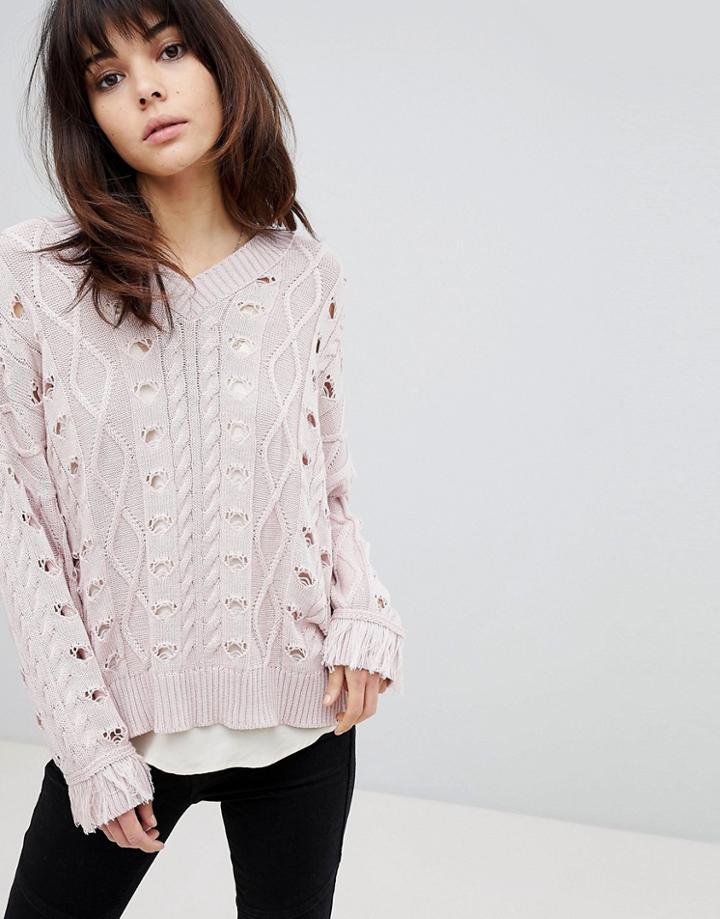 Religion Cable Knit Sweater - Pink
