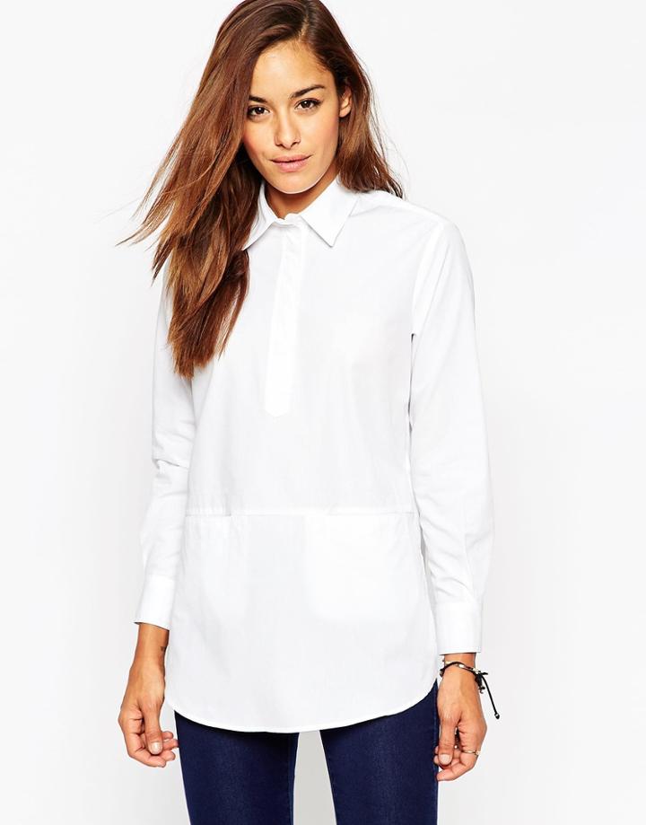 Asos Half Placket Oversized Shirt - White
